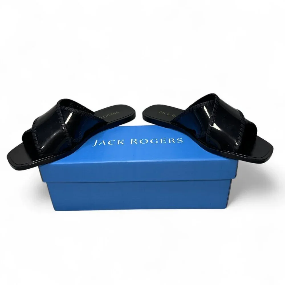 JACK ROGERS Sloane X Band Jelly Sandals, Black, Sz 7, NEW IN BOX